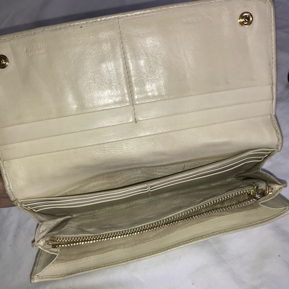 Prada Nappa Leather Gather Long Trifold Cera Cream Wallet - Picture 6 of 8